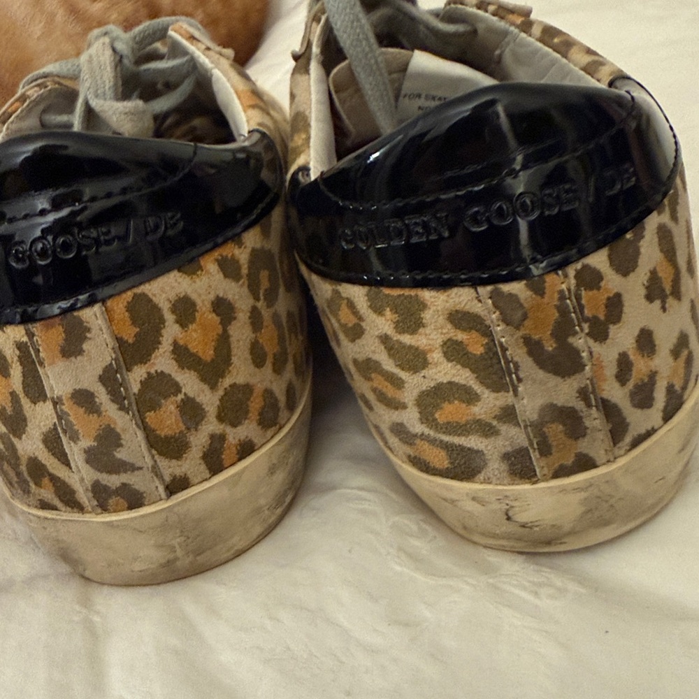 Golden Goose superstar Leopard Print Sneakers with Gray Laces and glitter star - Picture 4 of 7